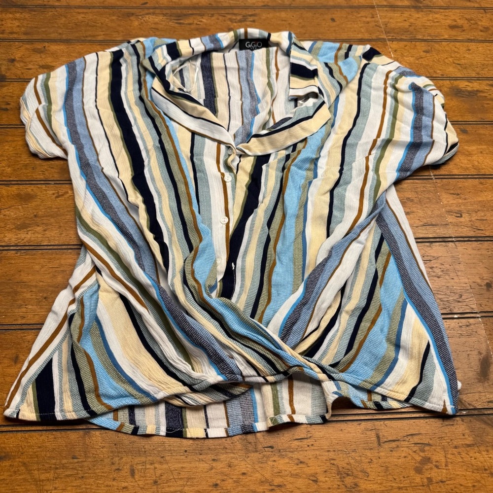GIGIO USA Women's Striped Twist Front Shirt Blouse‎ Top Size S
